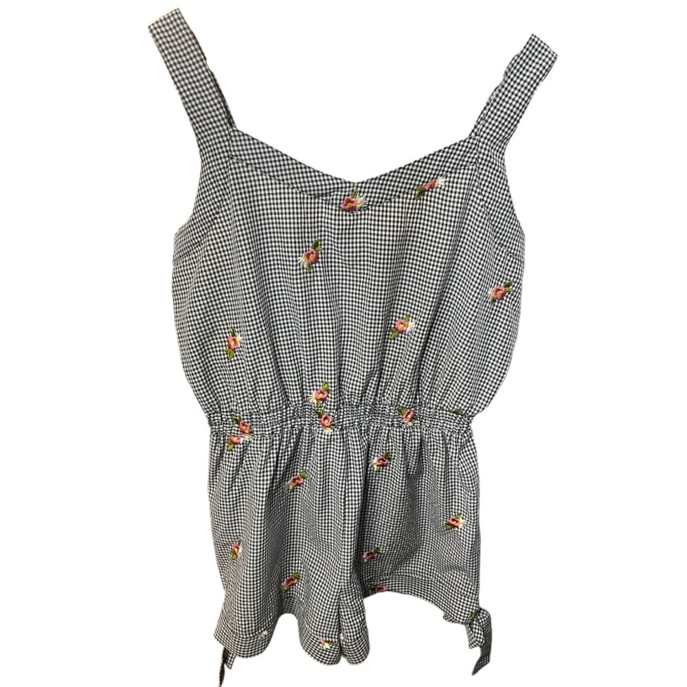 BEBOP BLACK AND WHITE GINGHAM FLORAL EMBROIDERED ROMPER SIZE LARGE